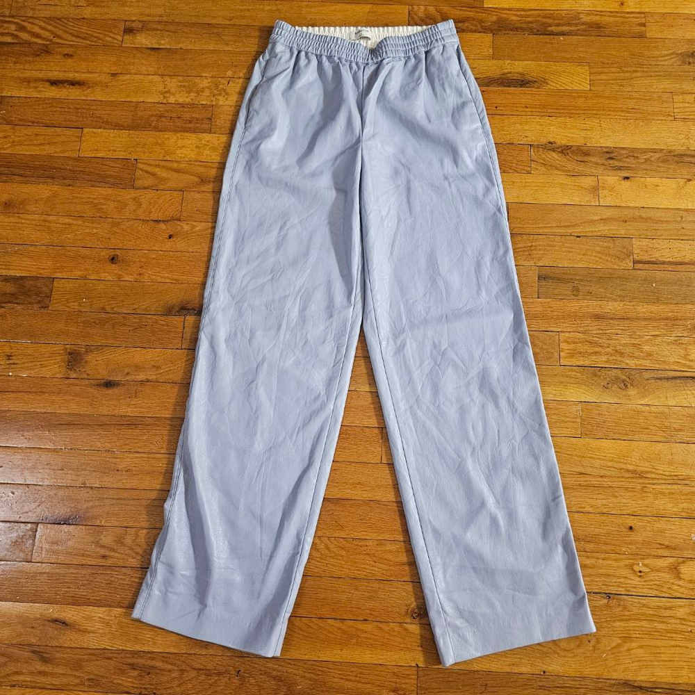 Babaton Wide Leg Trouser Pants Womens Size 4 Blue Faux Leather